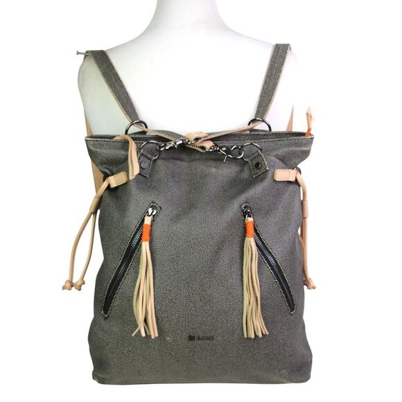 Sherpani GRAY CANVAS LEATHER HANDLES BACKPACK CONVERTIBLE SHOULDER BAG PURSE - Picture 5 of 14